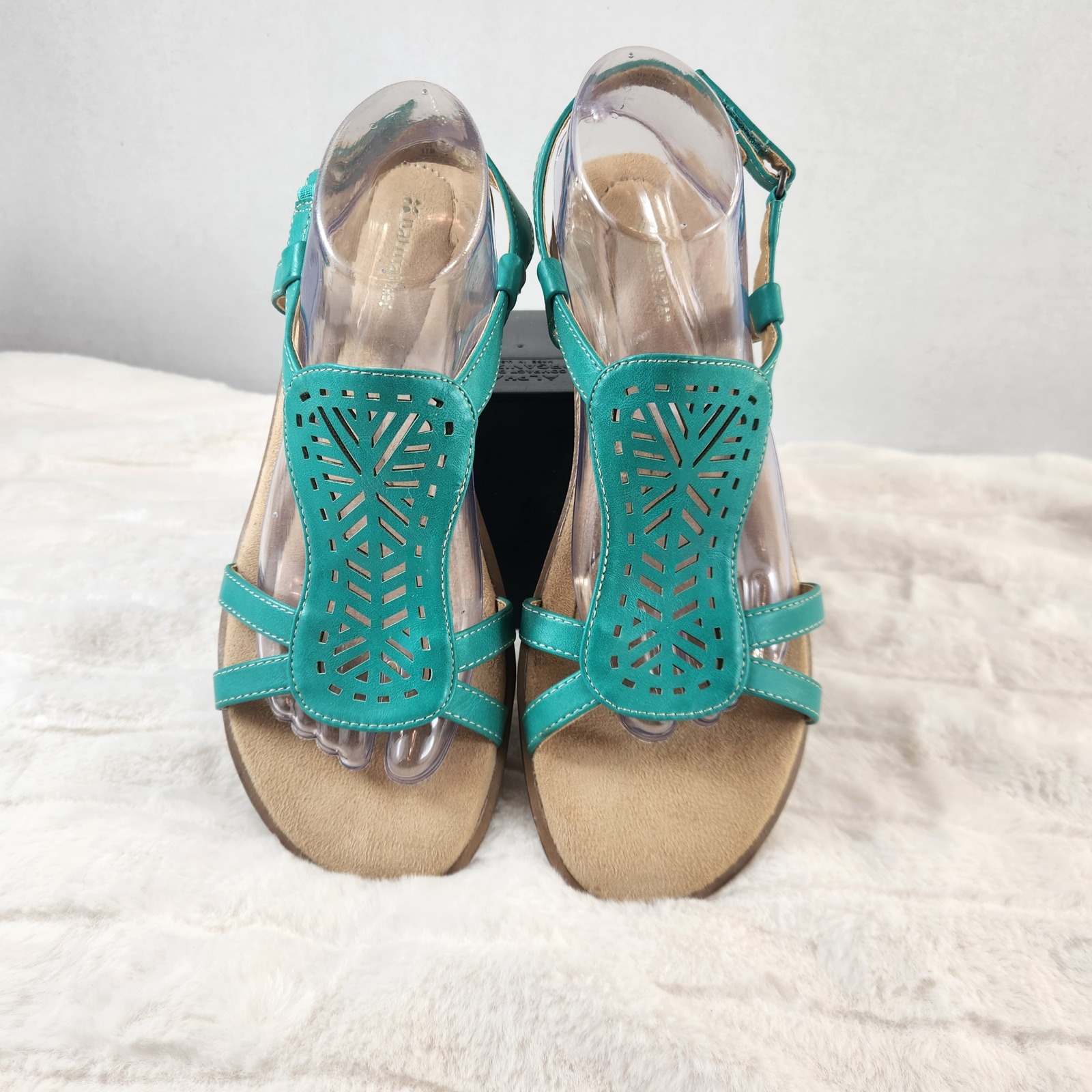 Naturalizer Jarreau Teal Blue Laser Cut Slingback Sandals Womens 11m Comfort